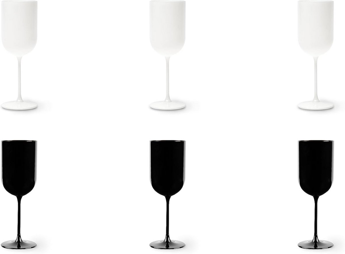 Set van 6 Scandinavische glazen in wit en zwart, 410 ml