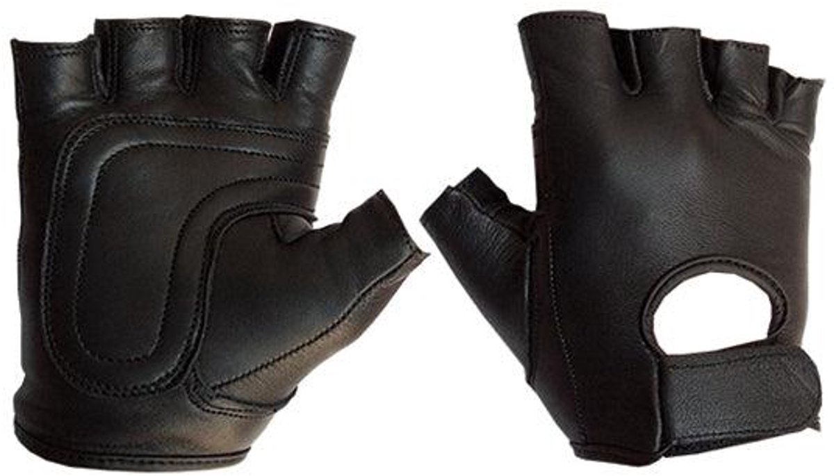 Mister B - Leren Handschoenen zonder Vingers - Zwart L