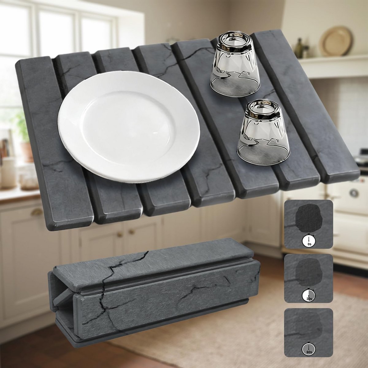 Sneldrogende Absorberende Afdruipmat voor Keuken en Badkamer, Antislip en Opvouwbaar