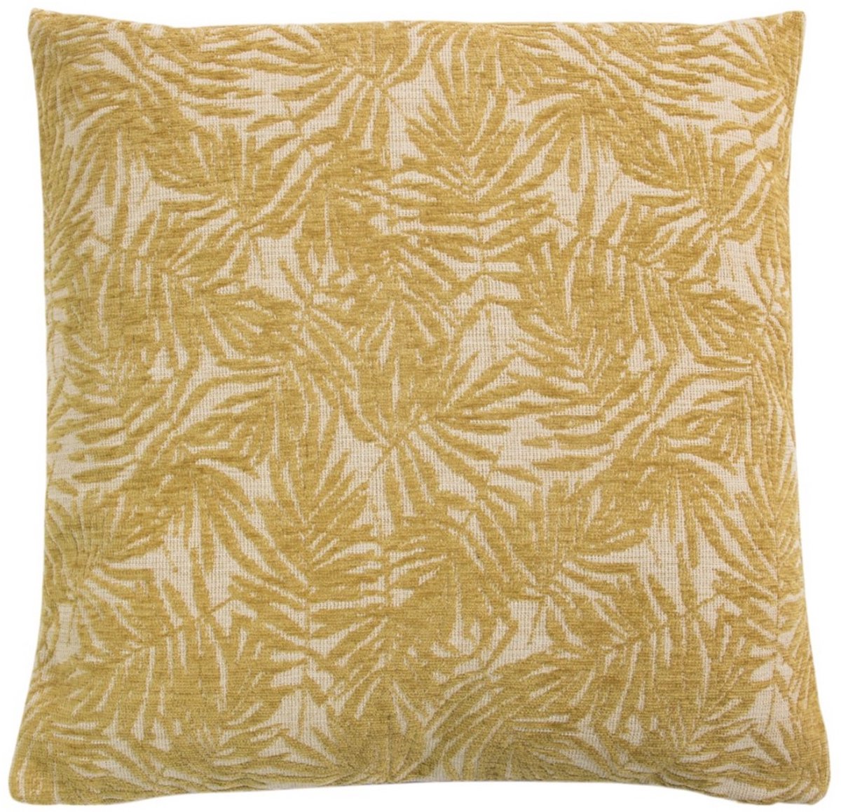 Linen & More Kussen Jacquard bladeren geel 45x45cm