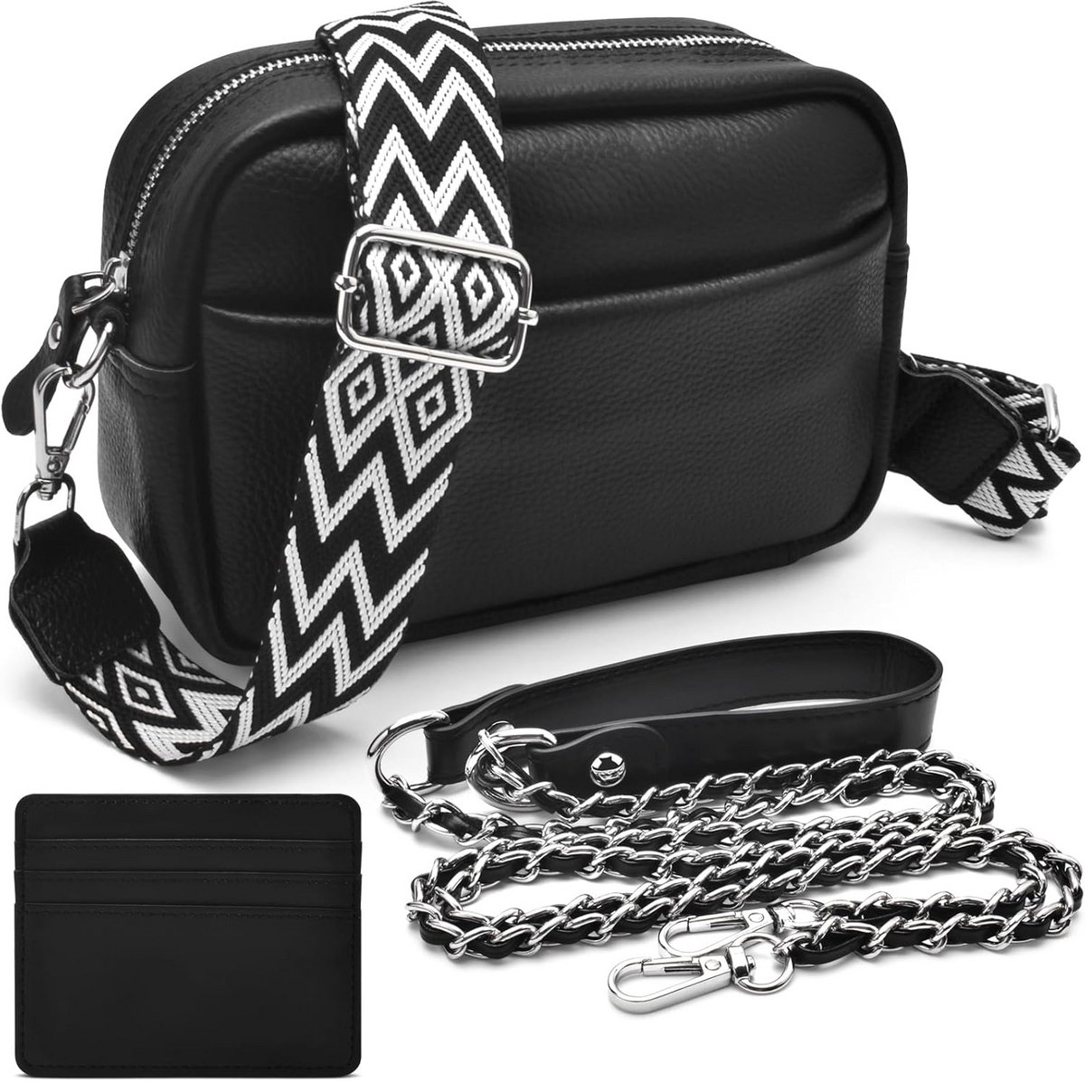Crossbody Telefoontasje Echt Leer Voor Dames met 2 Brede Schouderbanden