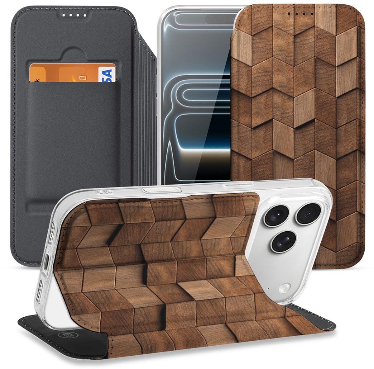 Apple iPhone 17 Pro Standcase Hoesje Wooden Cubes