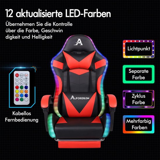 Ergonomische Gaming Stoel met Verstelbare Rugleuning en Voetensteun — afbeelding 2