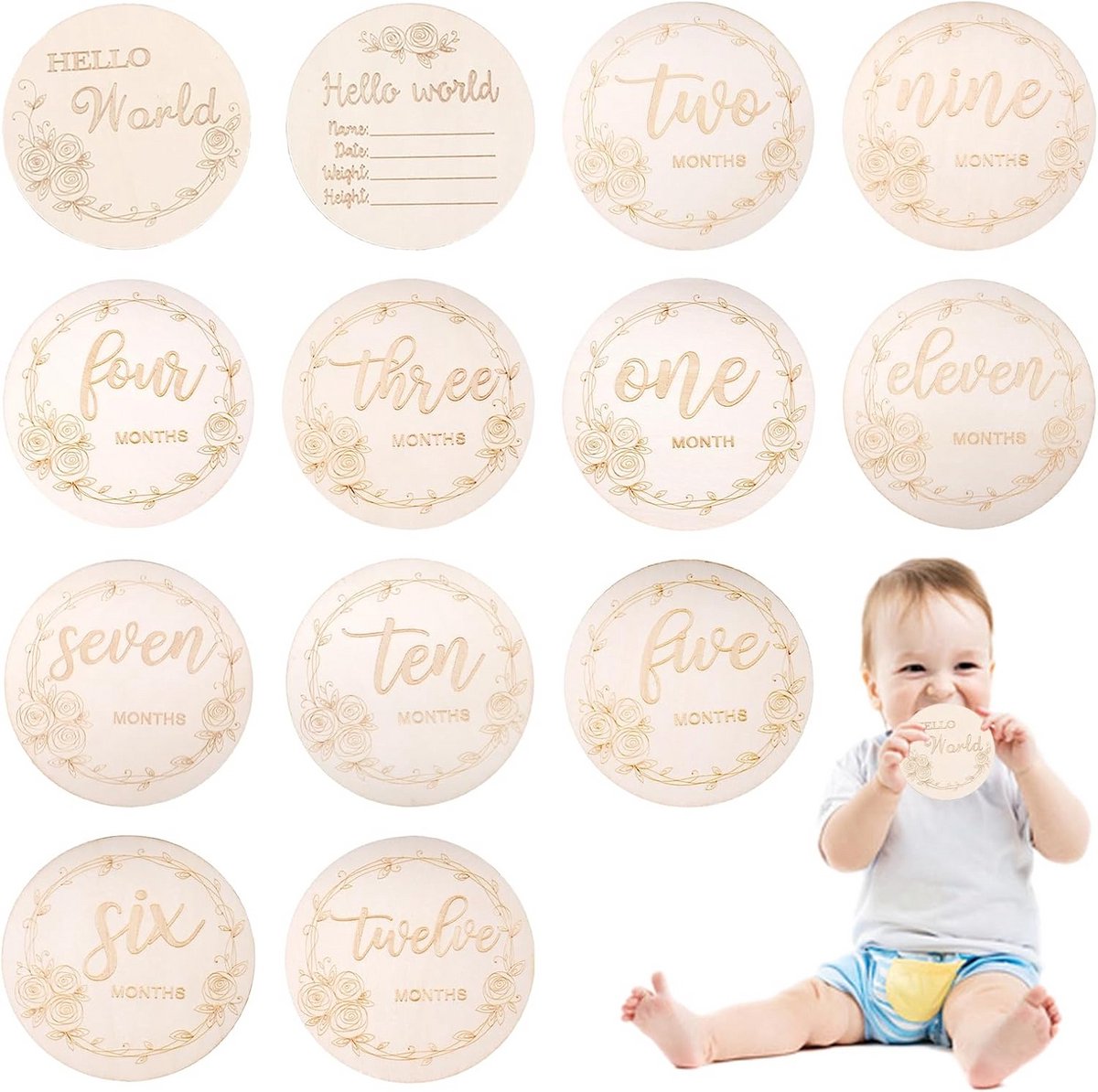 14 Stuks Houten Mijlpaalkaarten Baby en Zwangerschap Fotografie Props