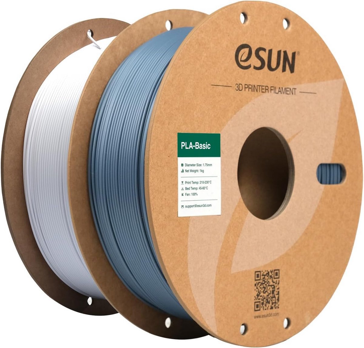 PLA Filament 1.75mm voor 3D Printer, 2 Spoelen 1KG Grijs en Koud Wit, Hoge Nauwkeurigheid