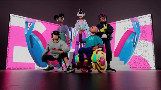 Cinq personnages animés portent le casque Logitech G435 noir.