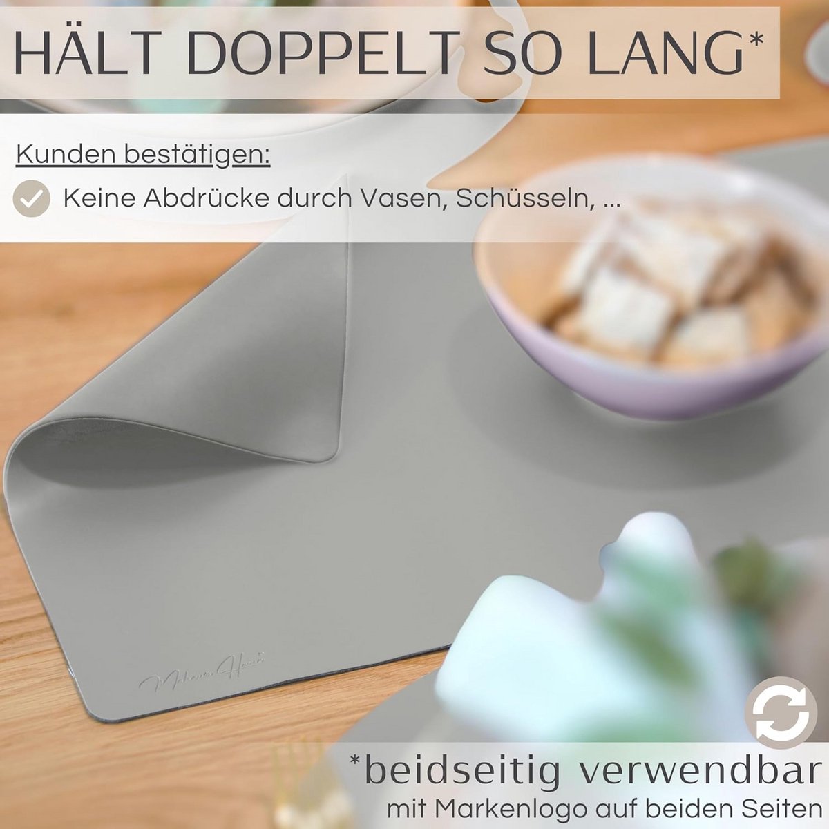 Premium Tafelloper Imitatieleer Lichtgrijs Rechthoekig 135x30 cm Waterdicht