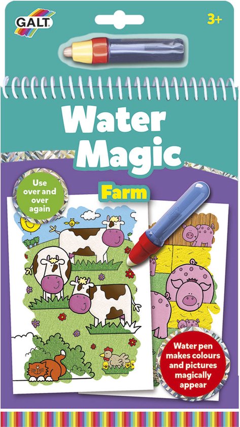 Water Magic Boerderij kleurboek met waterpen, met afbeeldingen van koeien en varkens.