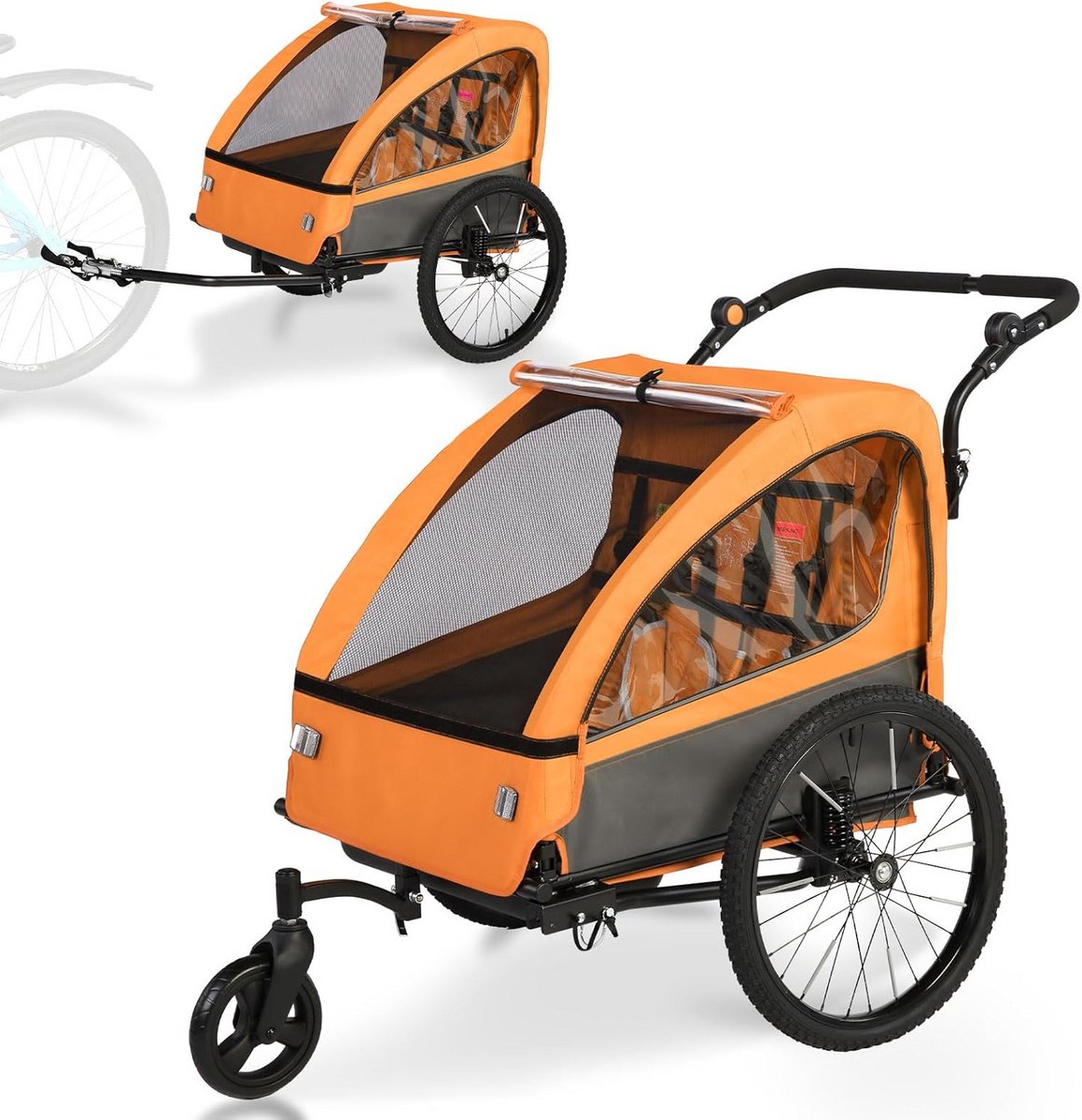 2-in-1 Kinderfietsaanhanger met Vering en Joggerfunctie