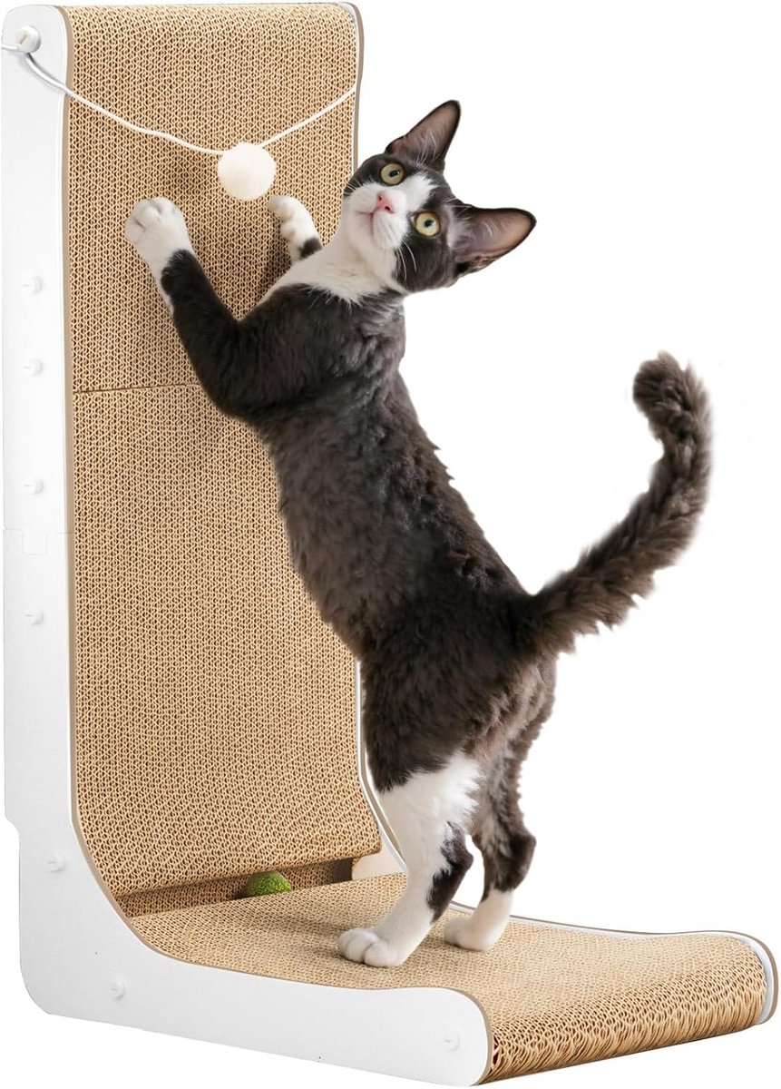 Verstevigde L-vormige Krabpaal 68cm voor Katten met Speeltjes