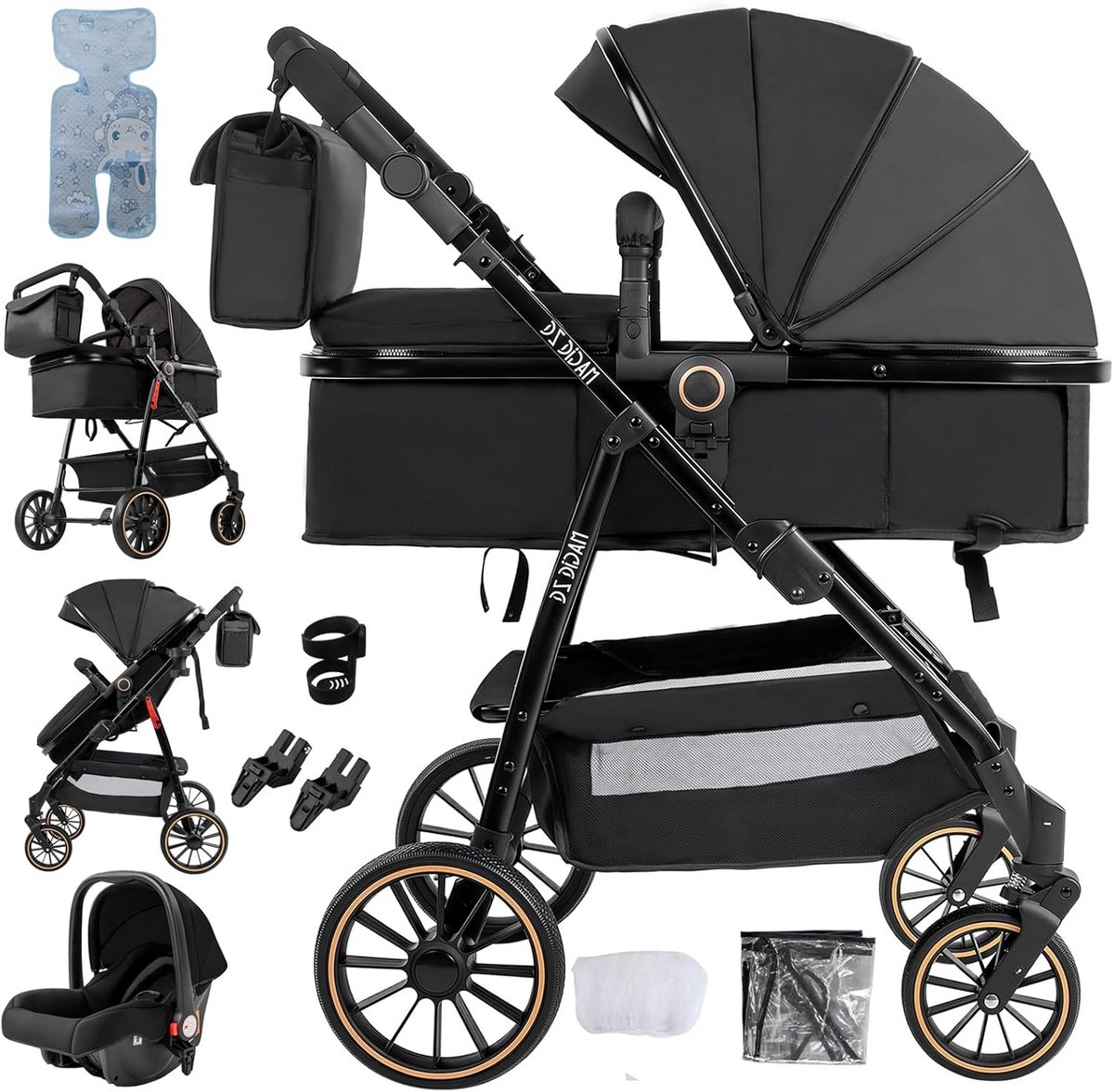 Comfortabele 3-in-1 Kinderwagen Multifunctioneel Draagbaar Inklapbaar