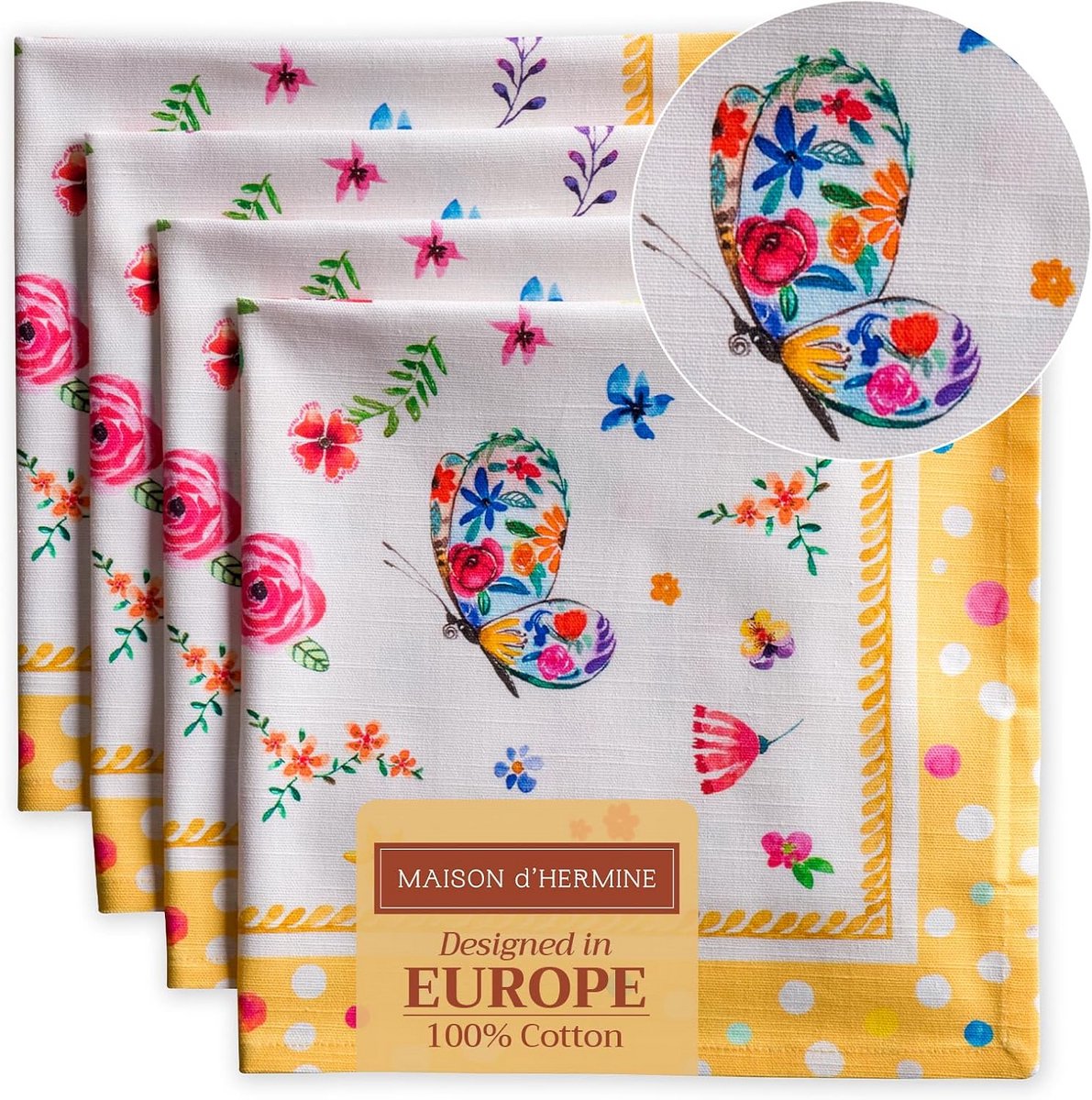 Set van 4 Katoenen Servetten met Levendig Bloemendesign