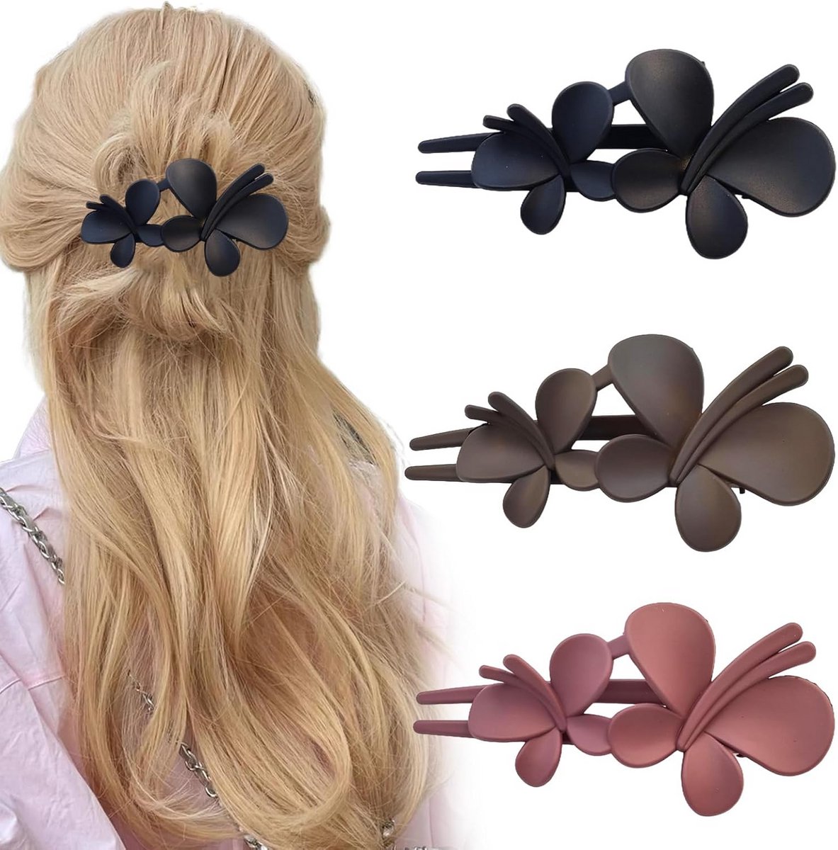 Set van 3 Grote Haarspelden Vlinder Voor Dames - Franse Stijl