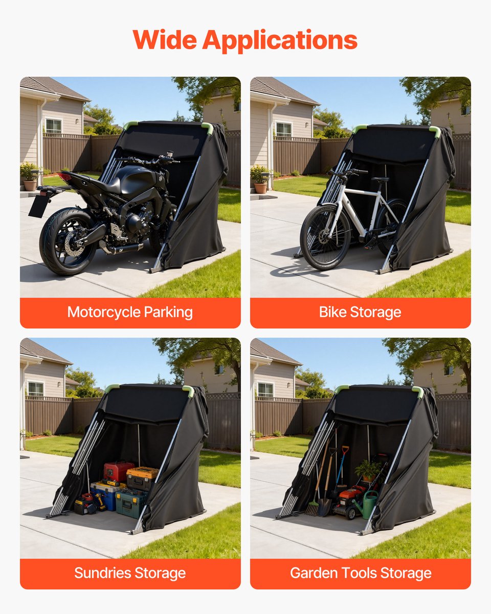 VEVOR Motortentgarage, Motorhoes 2790x1095x1600 mm, Motorgarage met veiligheidsslot, 600D Oxford vouwtent, Weerbestendige motorhoes met ventilatieramen, Zwart – foto 3