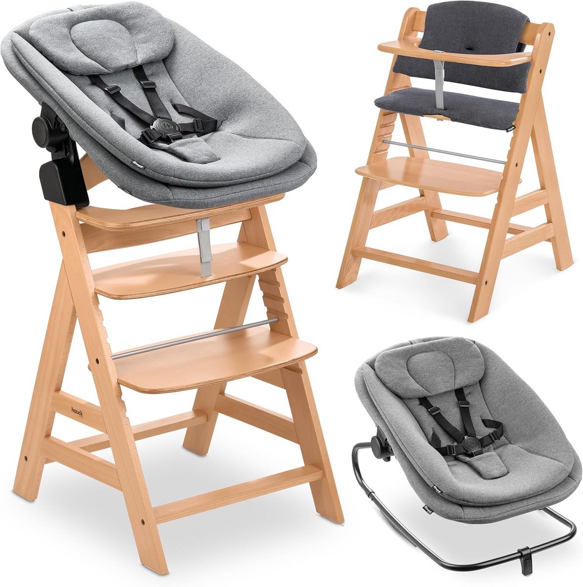 Houten Kinderstoel Groeistoel Vanaf de Geboorte met Verkleinkussen en Newborn Set