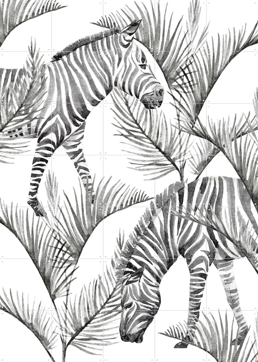 IXXI Zebra Palm, Creative Lab Amsterdam - 100 x 140 cm - Gratis ophangtool - Grote wanddecoratie en posters - Illustraties, Grafisch Ontwerp, Aquarel