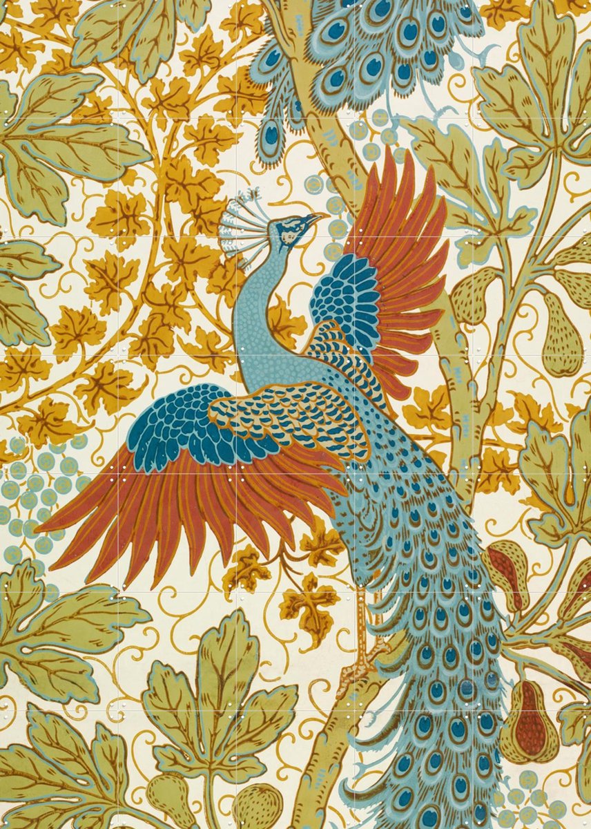 IXXI Fig and Peacock red, Walter Crane & Victoria and Albert Museum - 100 x 140 cm - Gratis ophangtool - Grote wanddecoratie en posters - Art Nouveau