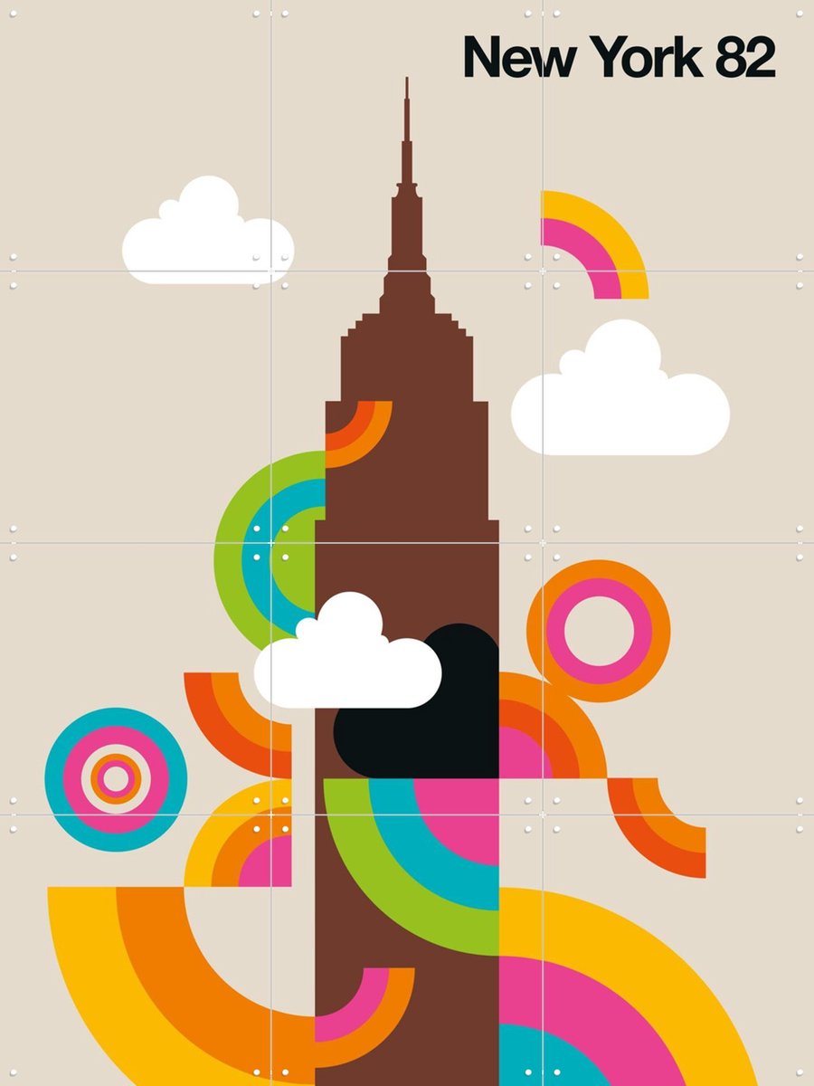 IXXI New York 82, Bo Lundberg - 60 x 80 cm - Gratis ophangtool - Grote wanddecoratie en posters - Geometrische Kunst, Illustraties, Kleurrijk, Pop
