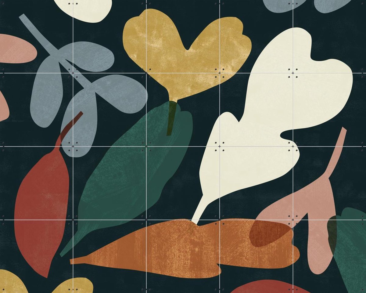 IXXI Little Leaves dark, Lotte Dirks - 100 x 80 cm - Gratis ophangtool - Grote wanddecoratie en posters - Illustraties, Natuur, Botanisch, Planten