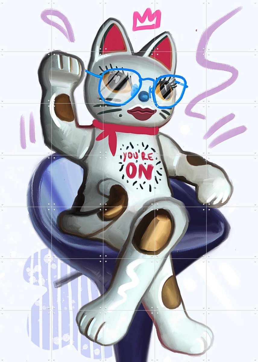 IXXI Lucky Cat II, Pop-art by Tadej - 100 x 140 cm - Gratis ophangtool - Grote wanddecoratie en posters - Pop art, Speels, Digitale Kunst