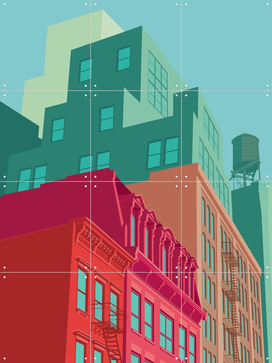 IXXI NYC - Mulberry street, Remko Heemskerk & Kunst in Kaart - 60 x 80 cm - Gratis ophangtool - Grote wanddecoratie en posters - Kleurrijk, Grafisch