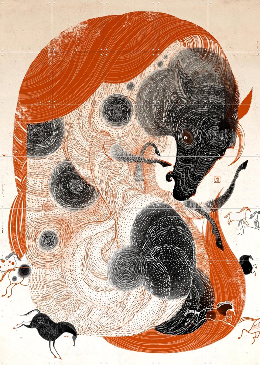 IXXI Horse Too Big, Victo Ngai - 100 x 140 cm - Gratis ophangtool - Grote wanddecoratie en posters - Line art, Abstract, Grafisch Ontwerp