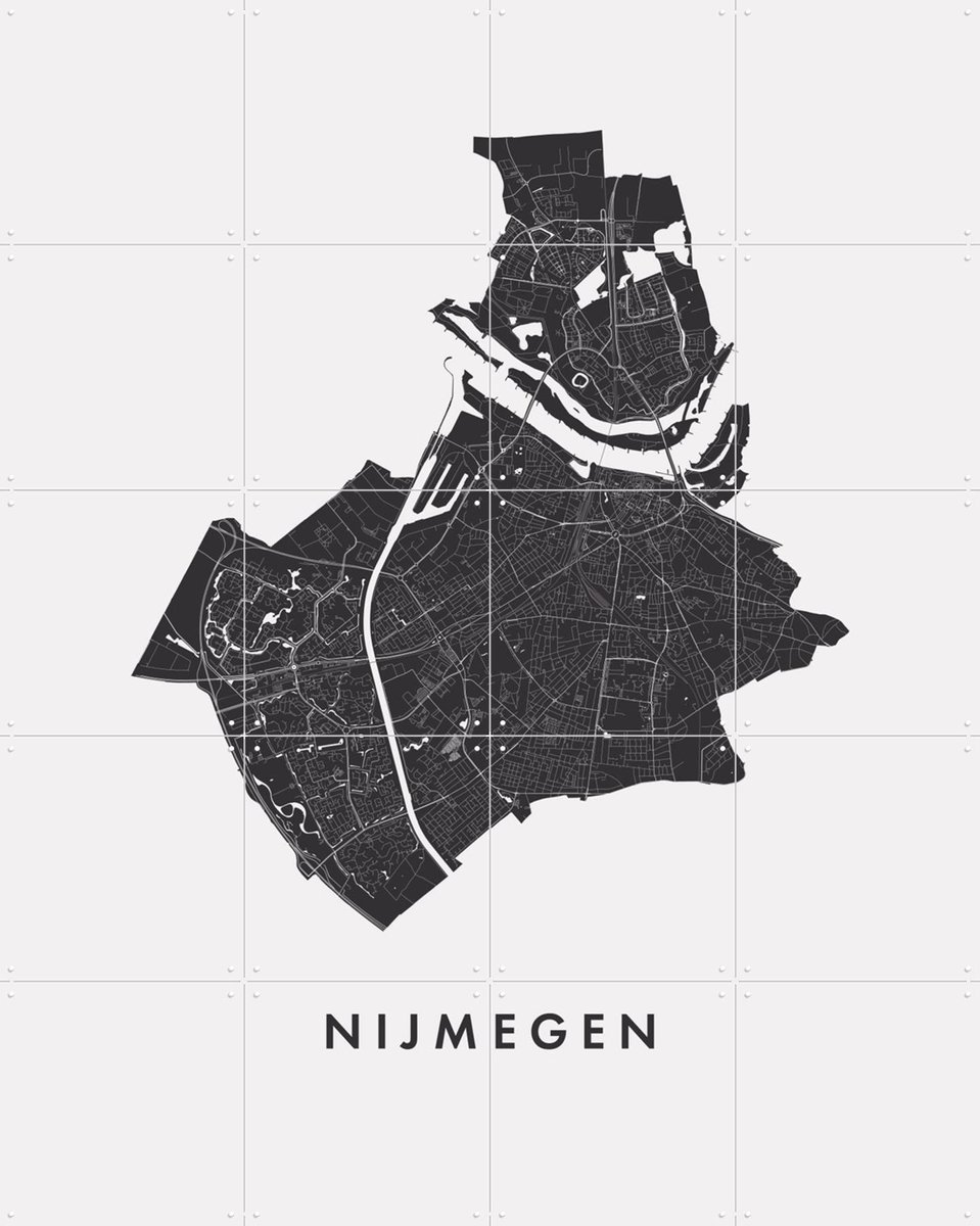 IXXI Nijmegen City Map, Kunst in Kaart - 80 x 100 cm - Gratis ophangtool - Grote wanddecoratie en posters - Minimalisme, Line art, Grafisch Ontwerp