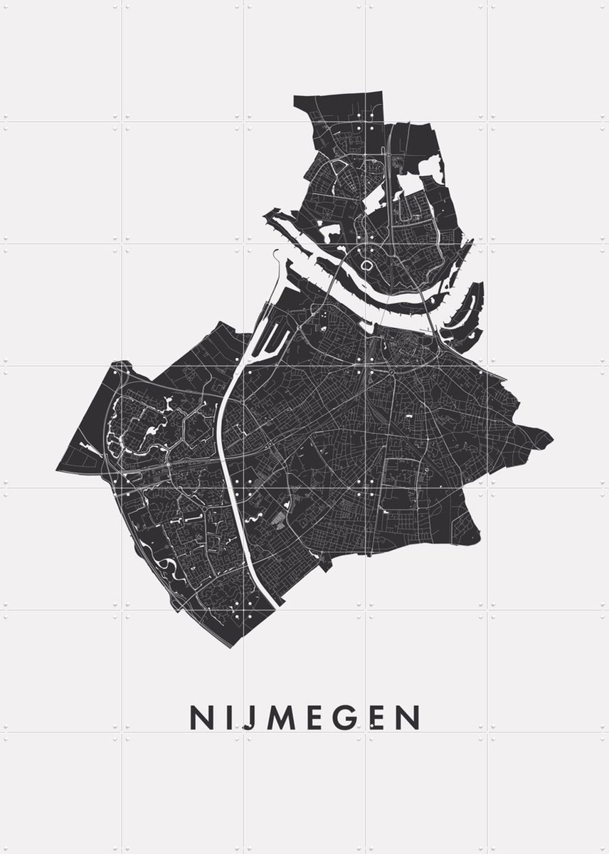 IXXI Nijmegen City Map, Kunst in Kaart - 100 x 140 cm - Gratis ophangtool - Grote wanddecoratie en posters - Minimalisme, Line art, Grafisch Ontwerp