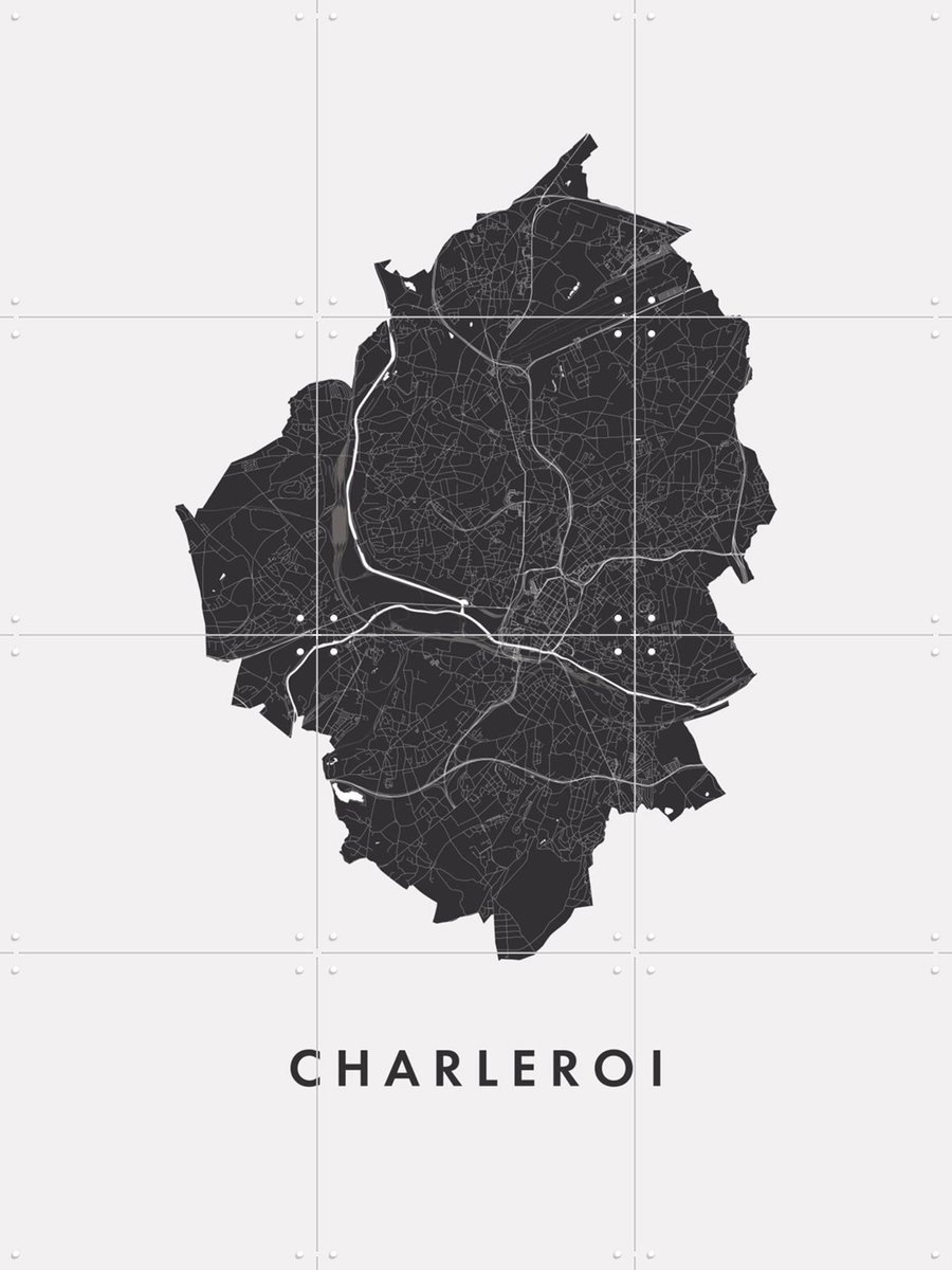 IXXI Charleroi City Map, Kunst in Kaart - 60 x 80 cm - Gratis ophangtool - Grote wanddecoratie en posters - Grafisch Ontwerp, Line art, Abstract