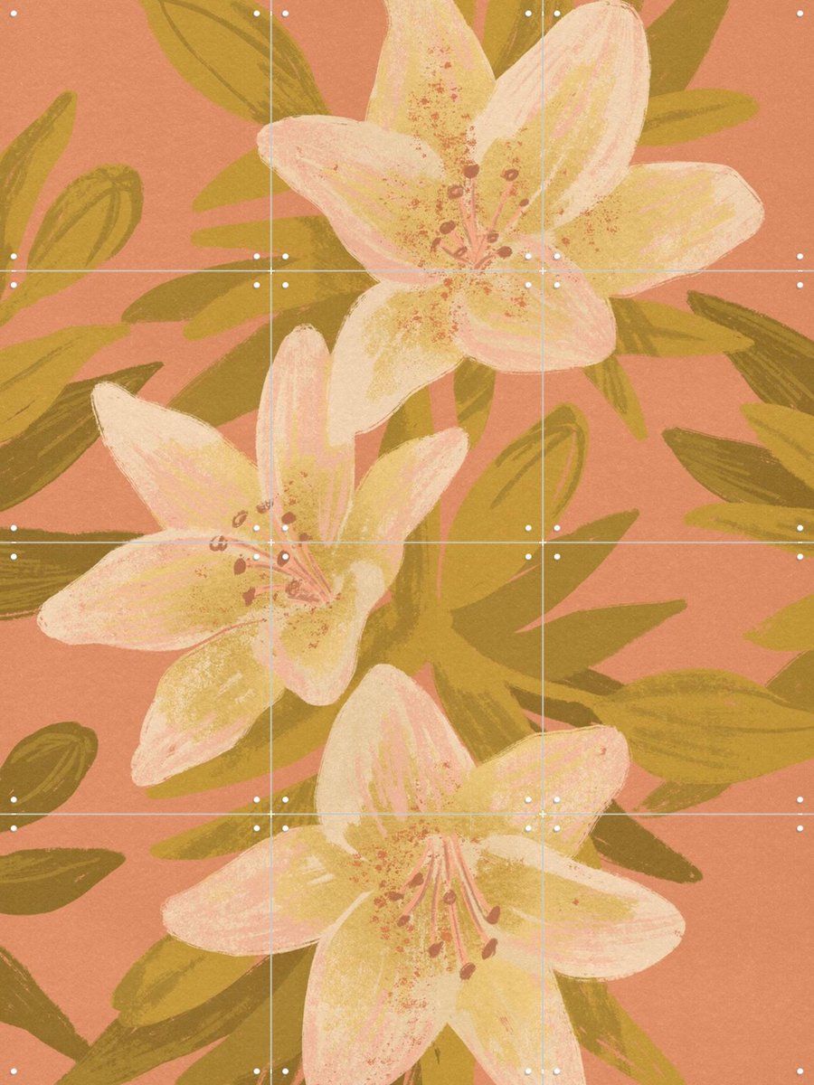 IXXI Lillies, Goed Blauw - 60 x 80 cm - Gratis ophangtool - Grote wanddecoratie en posters - Illustraties, Aquarel, Speels, Woonkamer, Slaapkamer