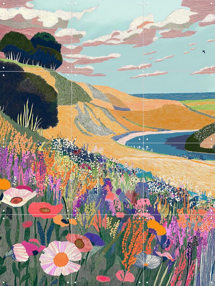 IXXI Wildflower Hill, Artclaud - 60 x 80 cm - Gratis ophangtool - Grote wanddecoratie en posters - Illustraties, Kleurrijk, Studeerkamer, Woonkamer