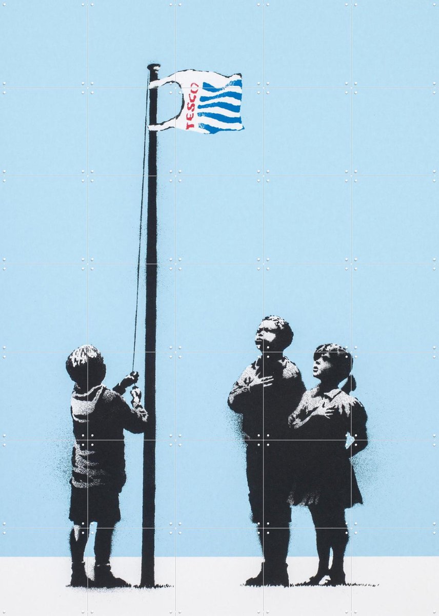 IXXI Very Little Helps, Banksy - 100 x 140 cm - Gratis ophangtool - Grote wanddecoratie en posters - Illustraties, Houtsnede, Pop art, Street art
