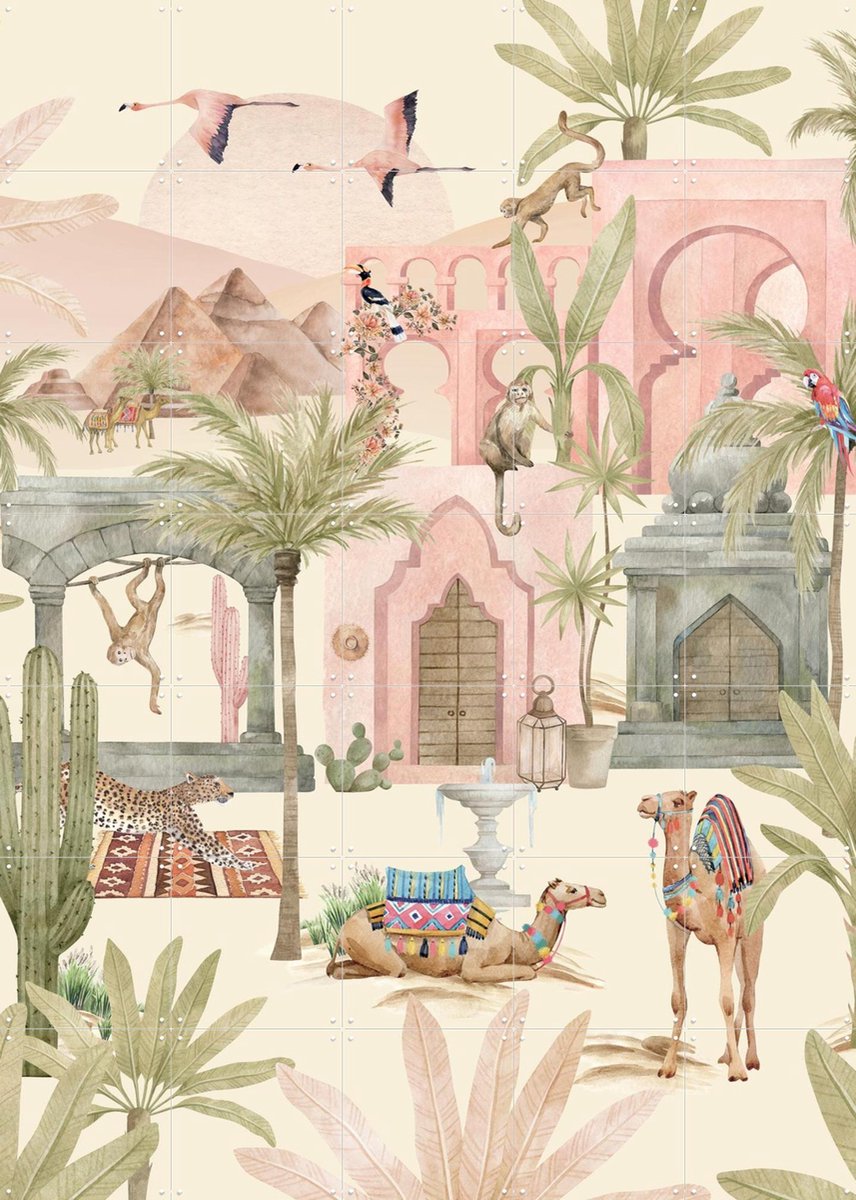 IXXI Pink Oasis, Creative Lab Amsterdam - 100 x 140 cm - Gratis ophangtool - Grote wanddecoratie en posters - Kleurrijk, Speels, Illustraties