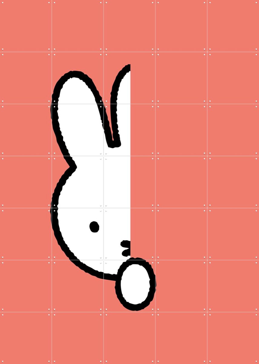 IXXI Nijntje Verstoppertje Koraal, Nijntje - 100 x 140 cm - Gratis ophangtool - Grote wanddecoratie en posters - Speels, Minimalisme, Grafisch