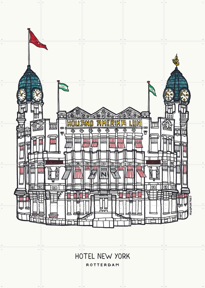IXXI Hotel New York, Huisportret & Kunst in Kaart - 100 x 140 cm - Gratis ophangtool - Grote wanddecoratie en posters - Illustraties, Line art,