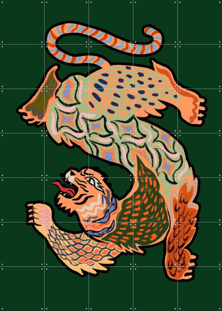 IXXI Asian Tiger, Arty Guava - 100 x 140 cm - Gratis ophangtool - Grote wanddecoratie en posters - Illustraties, Grafisch Ontwerp, Kleurrijk