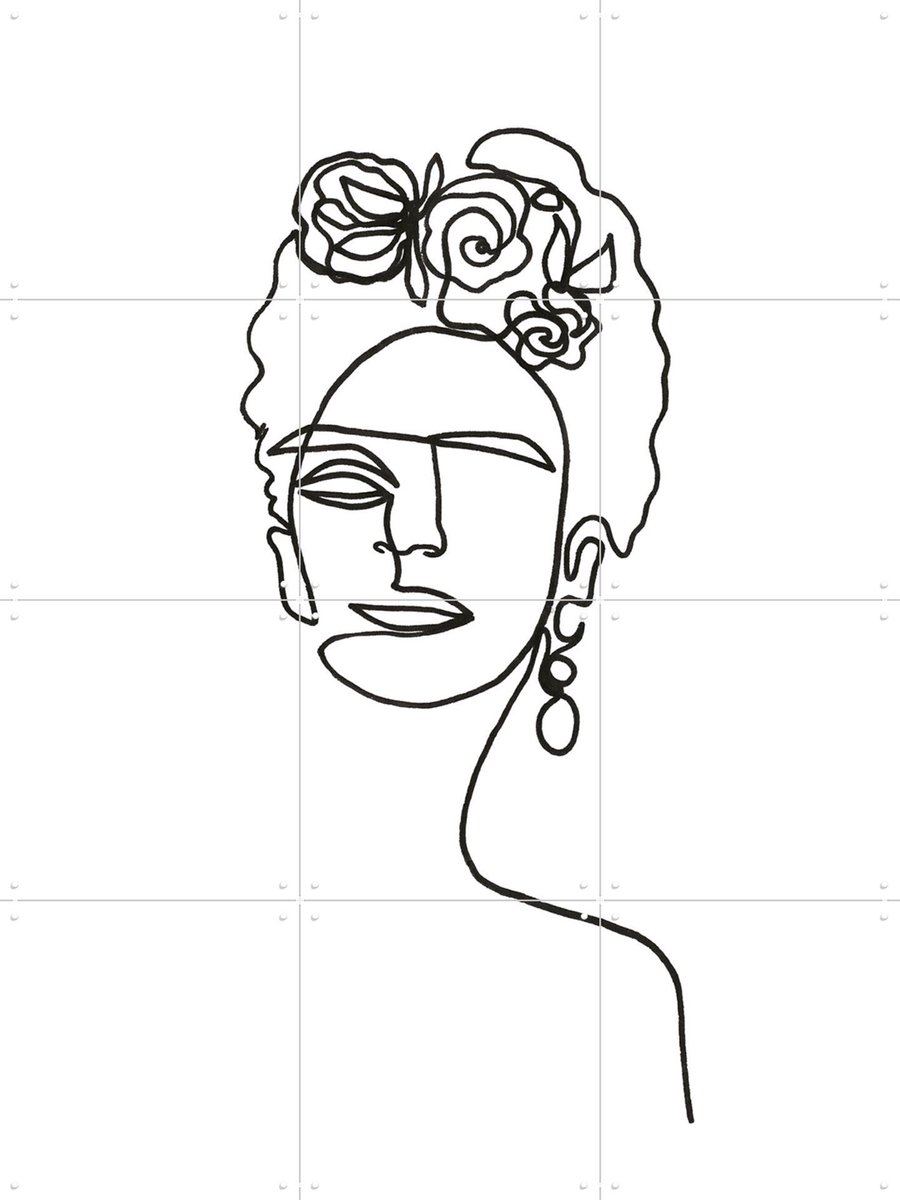 IXXI Frida Kahlo, Julia Hariri - 60 x 80 cm - Gratis ophangtool - Grote wanddecoratie en posters - Line art, Illustraties, Grafisch Ontwerp,