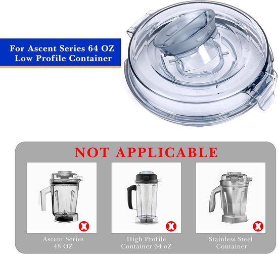 Allecto - Blenderdeksel - Mixer onderdelen accessoires - Crème - Vitamix - Vervangende onderdelen - Model A3500, A3300, A2500 - 64 oz blender - Transparant — afbeelding 2