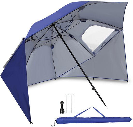 Parasol Windscherm - Strandschelp Tent - Strand en Tuin - 2-in-1 Multifunctioneel - Ø 210 cm - Lichtblauw