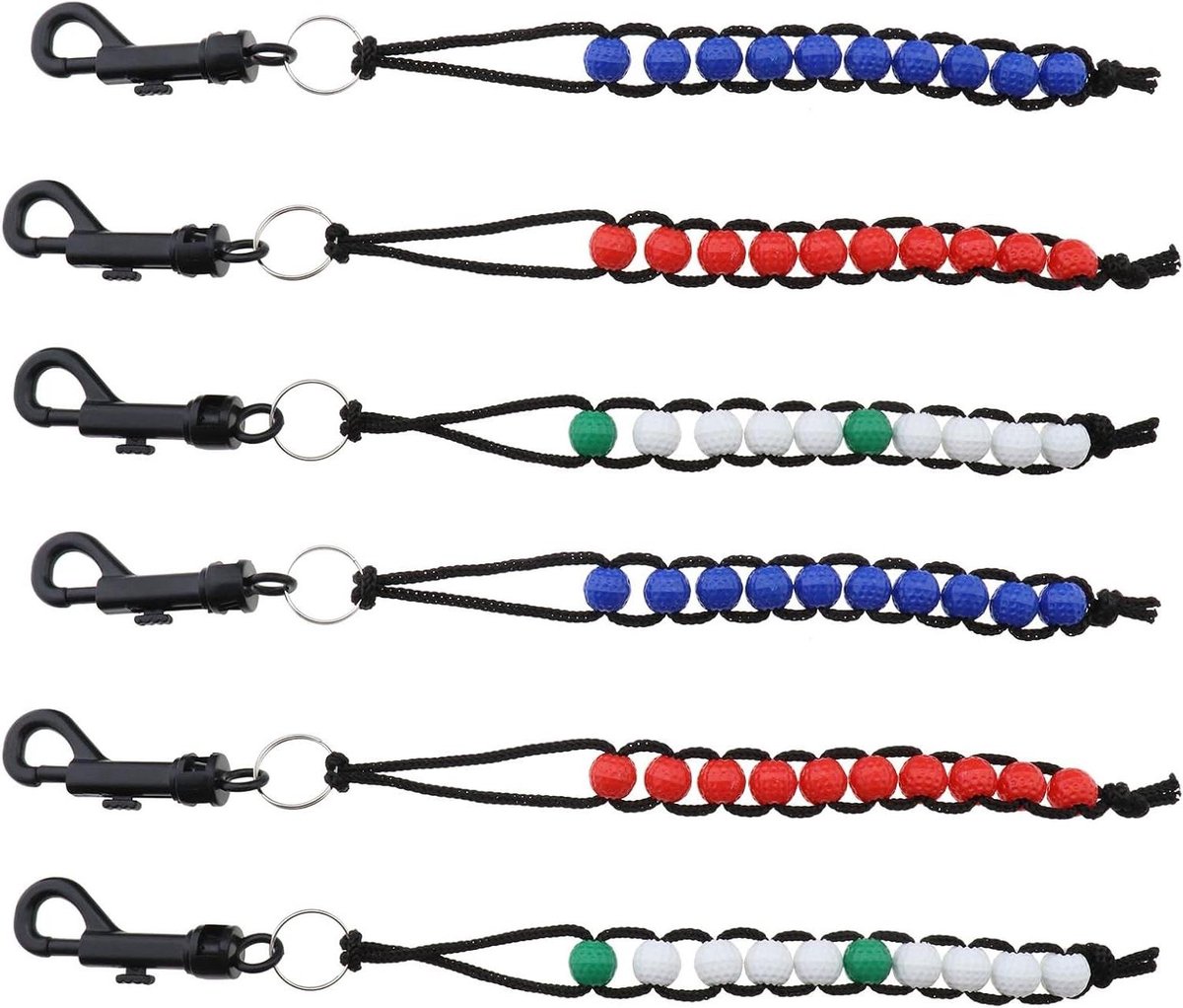 Allecto- Golf Shot Score Teller - Plastic Armbanden - Golfer Stroke Counter - Mannen Vrouwen Kinderen - Wit Rood Blauw - 6 Stks Golf Bead Counter Geschikt voor Golf Shot Counter