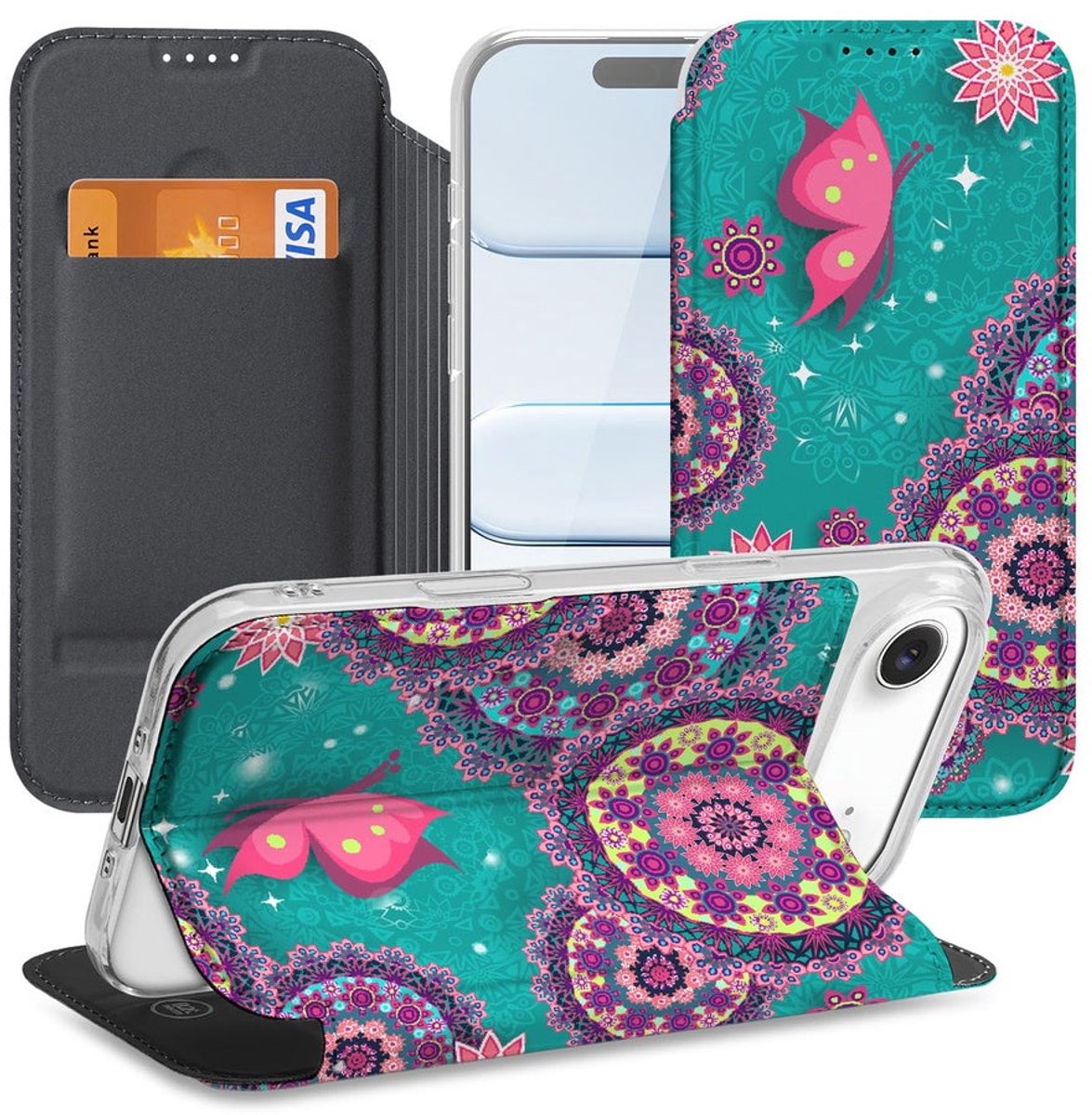 voor Apple iPhone Air Book Wallet Case Cirkels en Vlinders