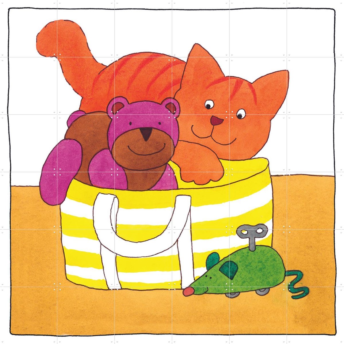 IXXI Dikkie Dik pakt zijn Tas, Dikkie Dik - 120 x 120 cm - Gratis ophangtool - Grote wanddecoratie en posters - Illustraties, Cartoonesk