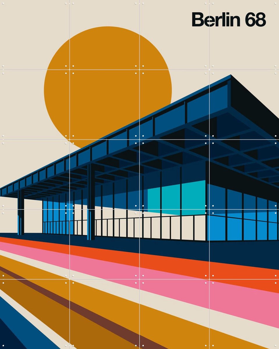 IXXI Berlin 68, Bo Lundberg - 80 x 100 cm - Gratis ophangtool - Grote wanddecoratie en posters - Kleurrijk, Illustraties, Mancave, Architectuur