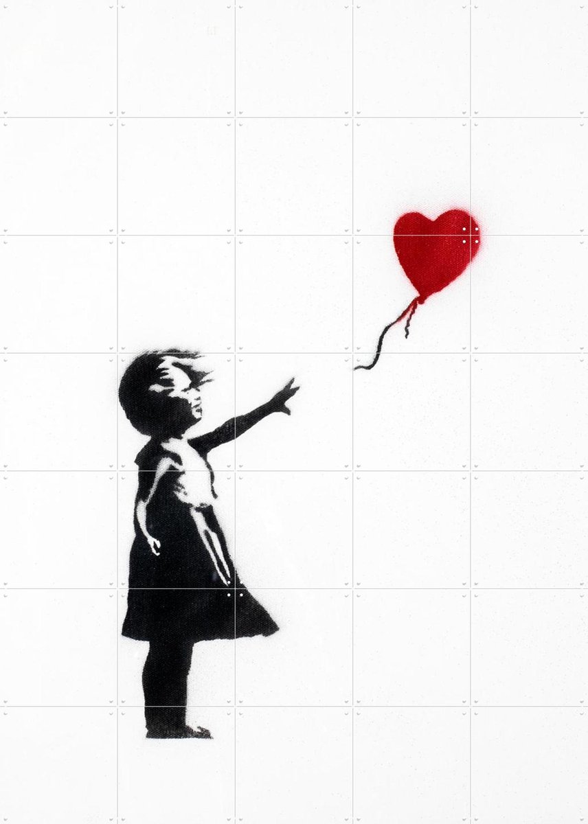 IXXI Girl with balloon, Banksy - 100 x 140 cm - Gratis ophangtool - Grote wanddecoratie en posters - Illustraties, Grafisch Ontwerp, Speels, Pop art