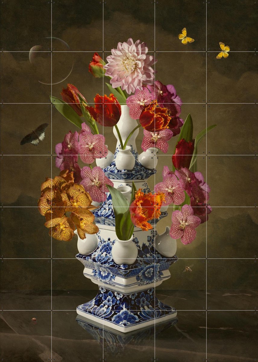 IXXI Heinen Delfts Blauw classic, Sander van Laar - 100 x 140 cm - Gratis ophangtool - Grote wanddecoratie en posters - Fotografie, Klassiek,