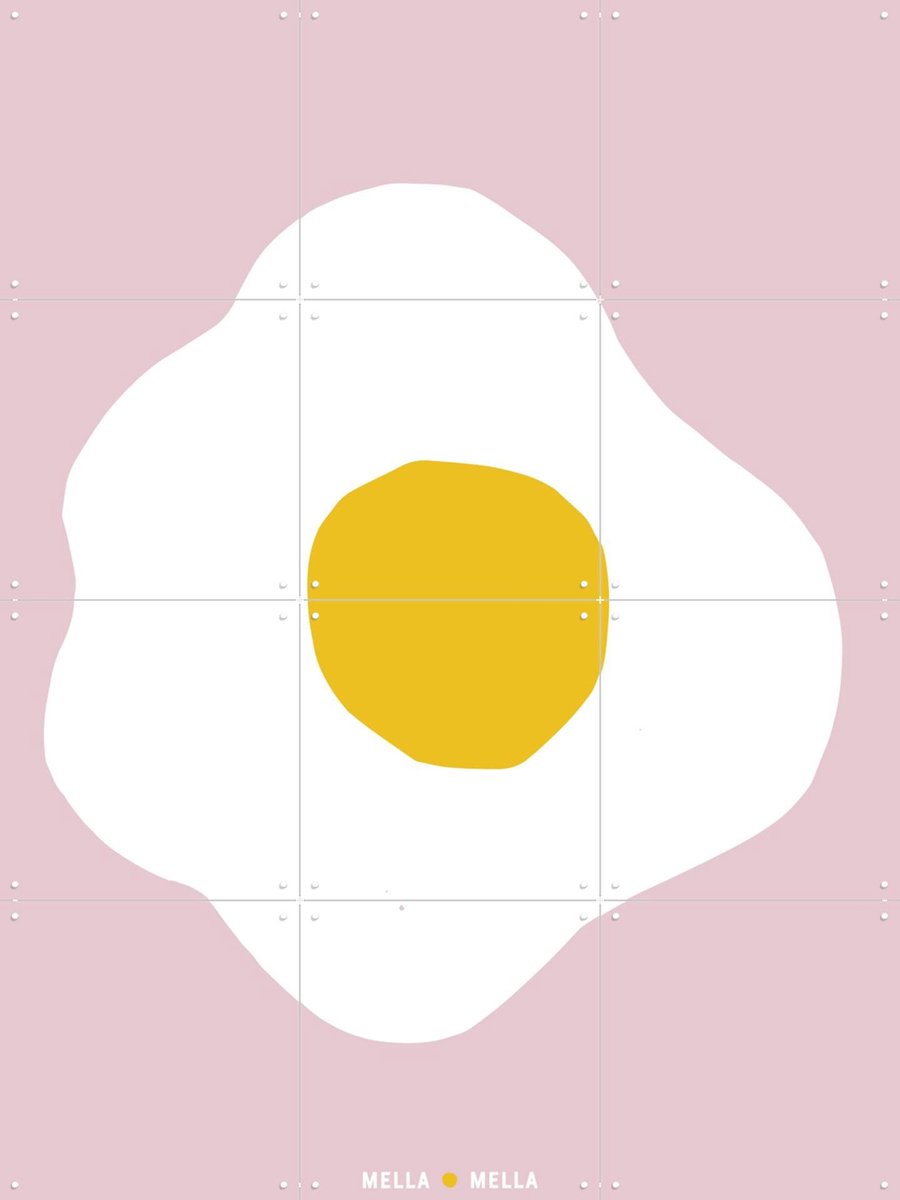IXXI Spiegelei, Mella Mella - 60 x 80 cm - Gratis ophangtool - Grote wanddecoratie en posters - Illustraties, Minimalisme, Grafisch Ontwerp, Speels