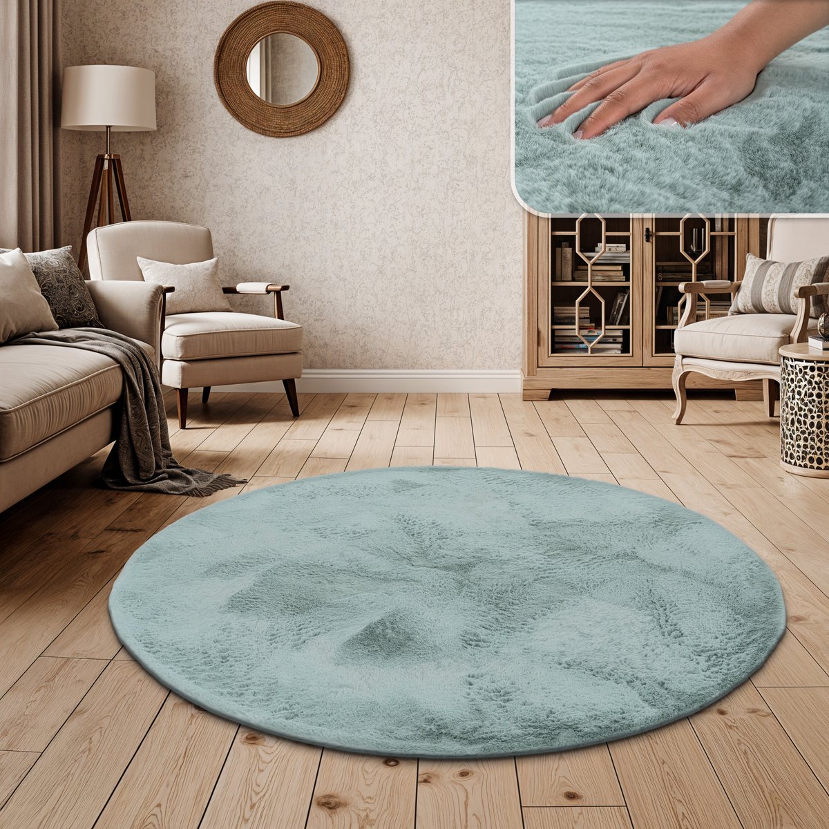Paco Home Hoogpolig vloerkleed woonkamer kunstvacht superzacht effen 160 cm Rund