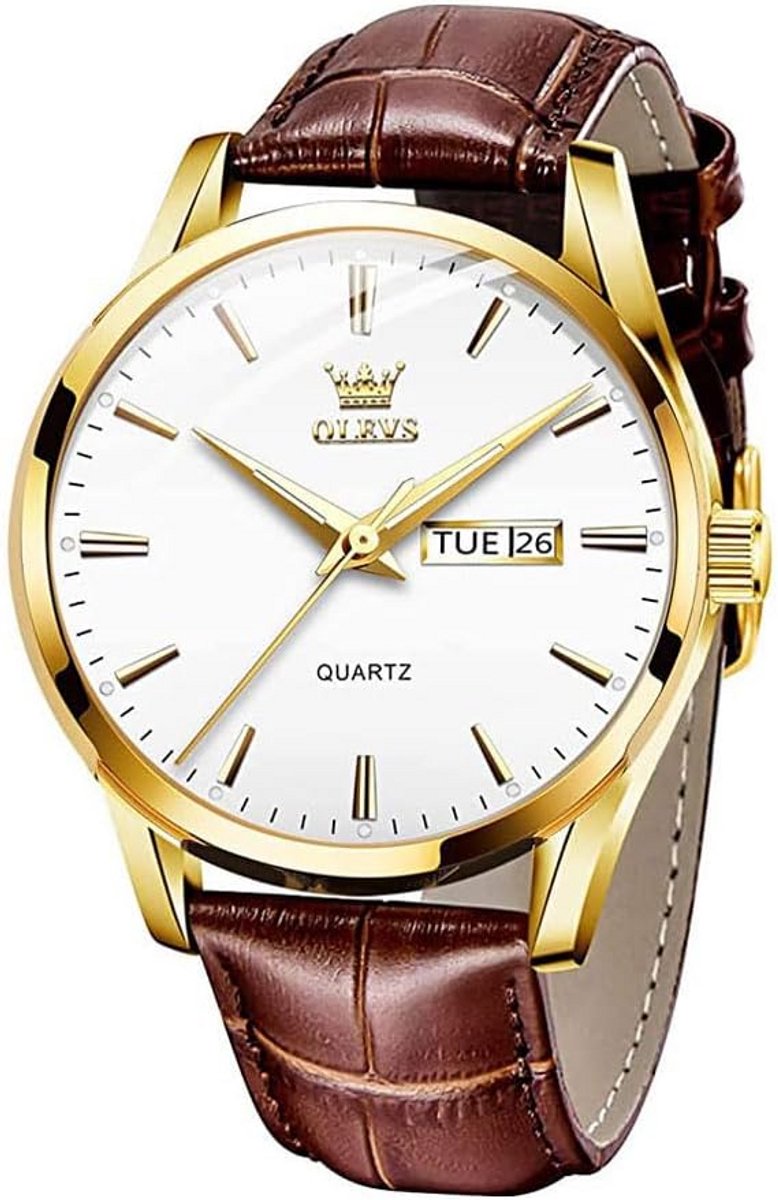 Waterdicht Herenhorloge met Leren Band Quartz Tijdsaanduiding