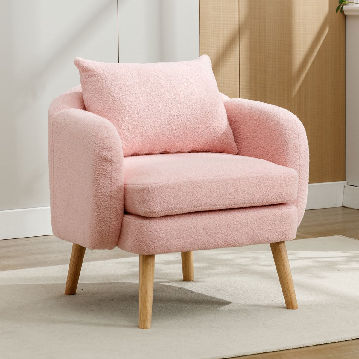 FloraGrace Fauteuil 71 X 72 X 71 Cm - Met Extra Dik Zitkussen En Rugkussen - Voor Woonkamer En Slaapkamer - Teddy - Roze