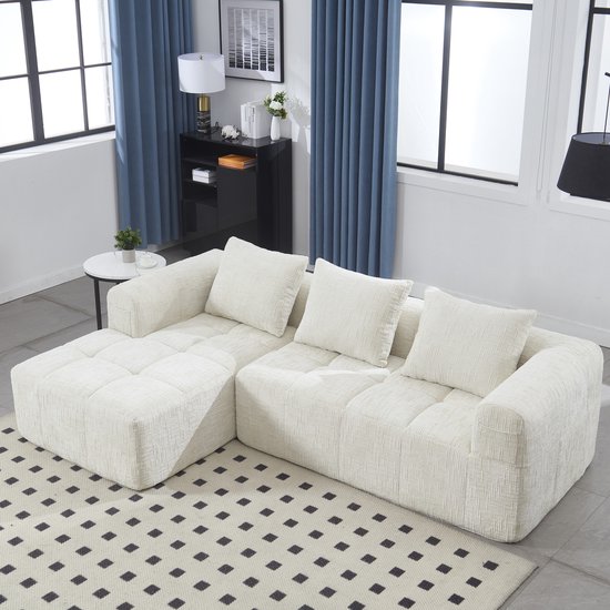 FloraGrace Hoekbank Vrij Te Combineren Met Chaise Longue En Zijvakken – Zachte Chenille – Beige
